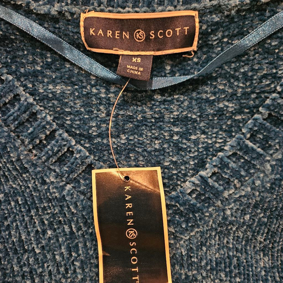 Karen Scott NWT Women's Turquoise Chenille Knit V-Neck Sweater XS - Picture 3 of 7